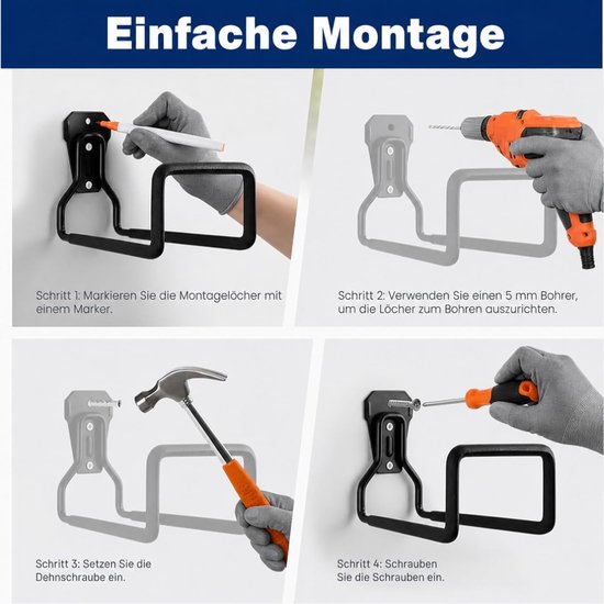 2 stuks slanghouder, wandhaak, tuinslanghouder, tuinslanghouder, muur, metalen slanghaspel wandmontage, gereedschapshouder muur voor buiten, waterslang — afbeelding 4