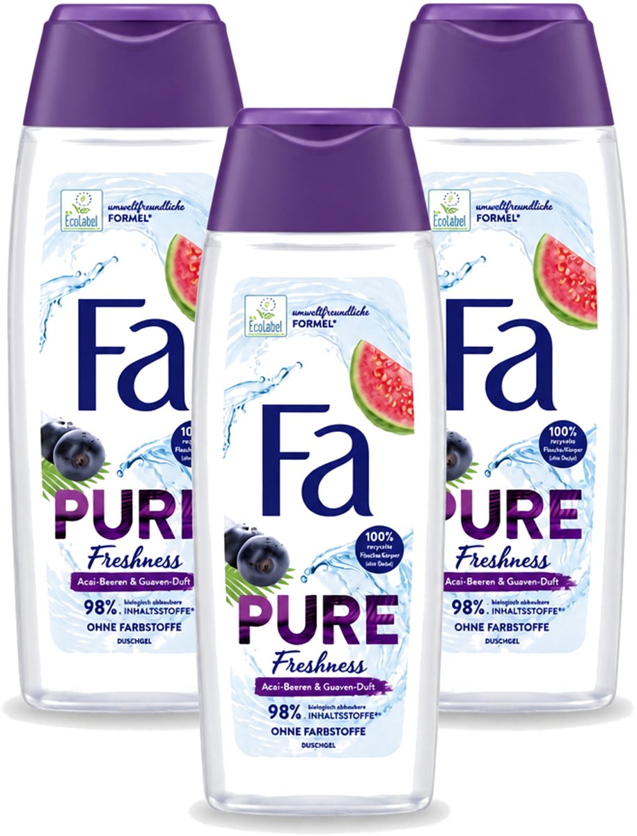 3 x Fa - Douchegel - Pure Freshness - Acai & Guave - Verfrissend & Verzorgend - 250 ml - Voordeelverpakking - 3 stuks