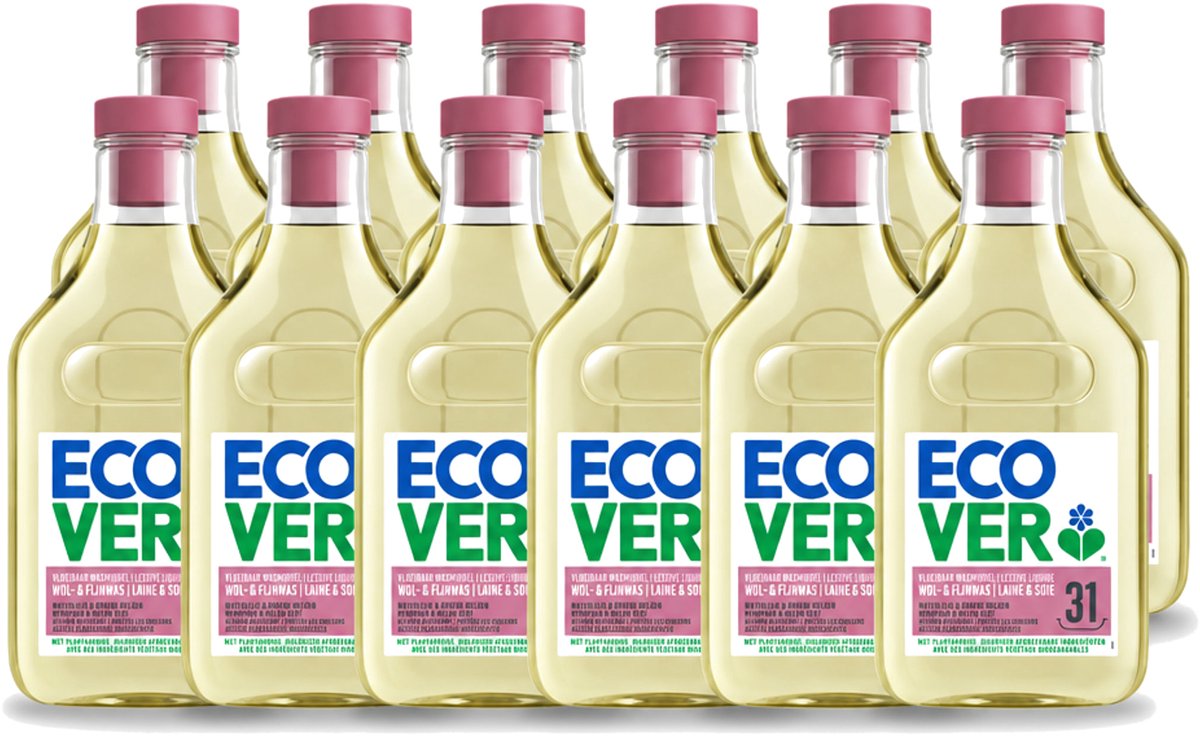 12 x Ecover - Vloeibaar Wasmiddel - Wol & Fijn Was - Waterlelie & Groene Meloen - 31 Wasbeurten - 1.43 L - Voordeelverpakking - 12 stuks
