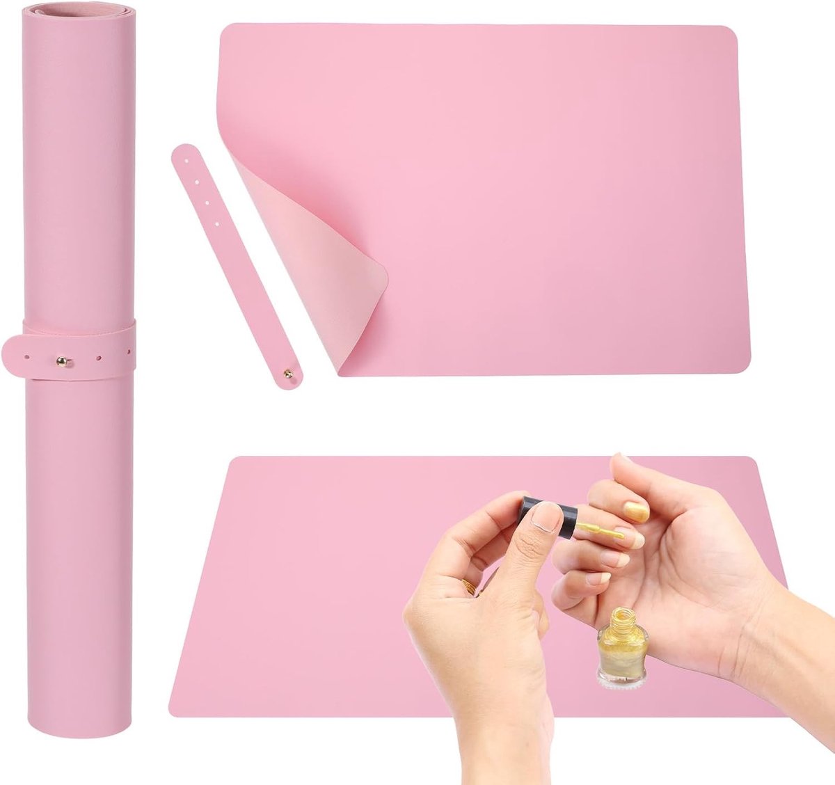 Vouwbare Nagelarmsteun en Kussen van Zacht PU Leer voor Manicure en Nageltraining - Handsteun Pad voor Nagelstyling en Make-up (Roze)