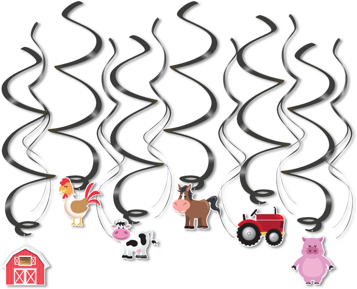 LUQ – Boerderij Kinderfeestje Swirls – 12 Stuks – Luxe Farm Birthday Decoratie – Verjaardag Versiering – Direct Ophangen
