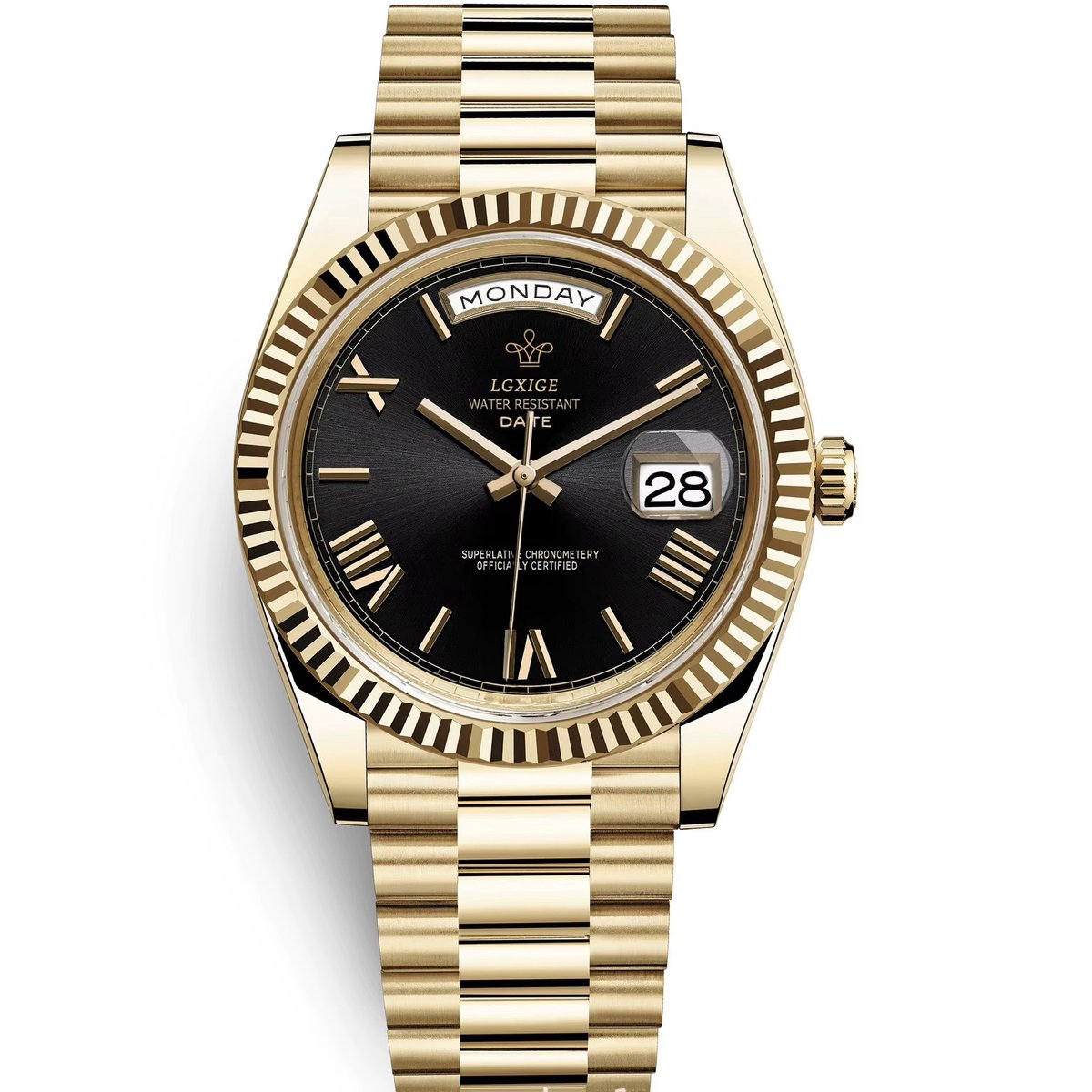 Selevie Horloge Just - Goudkleurige schakelband met gouden wijzerplaat - Luxe horloge - Unisex - met horloge box