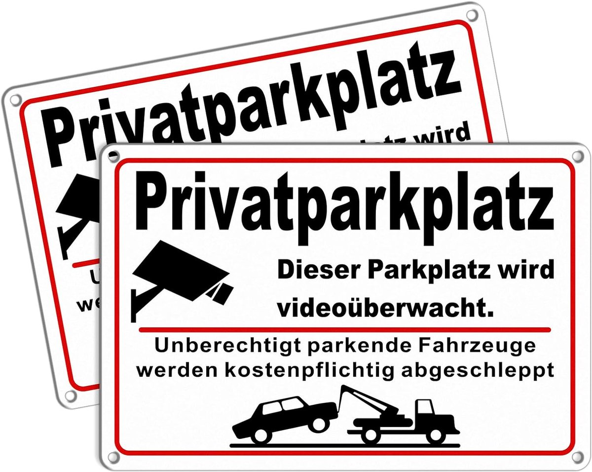 Bord videobewaking parkeren verboden 30 x 20 cm aluminium reflecterend, schild deze parkeerplaats wordt videobewaking x2
