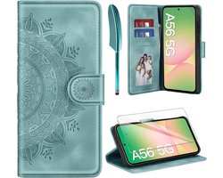 Ivencase Leren hoesje voor Samsung Galaxy A56 5G, hoes en beschermfolie, premium inklapbare telefoonhoes, flip wallet, (kaartvak) en standaard, beschermhoes, compatibel met Samsung A56 5G, groen