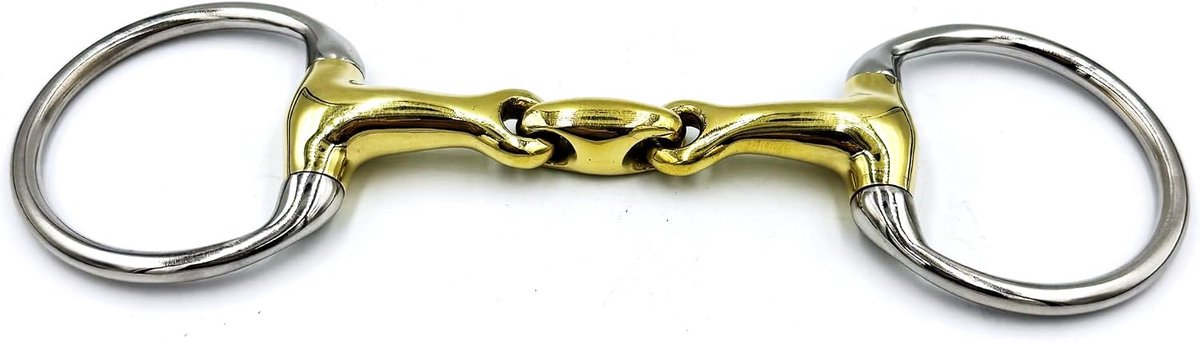 Gebit Olijfkopbit olijfkop tris dubbel gebroken van koper en roestvrij staal ringdiameter 70 mm gebitdikte 14 mm (11,5 cm)