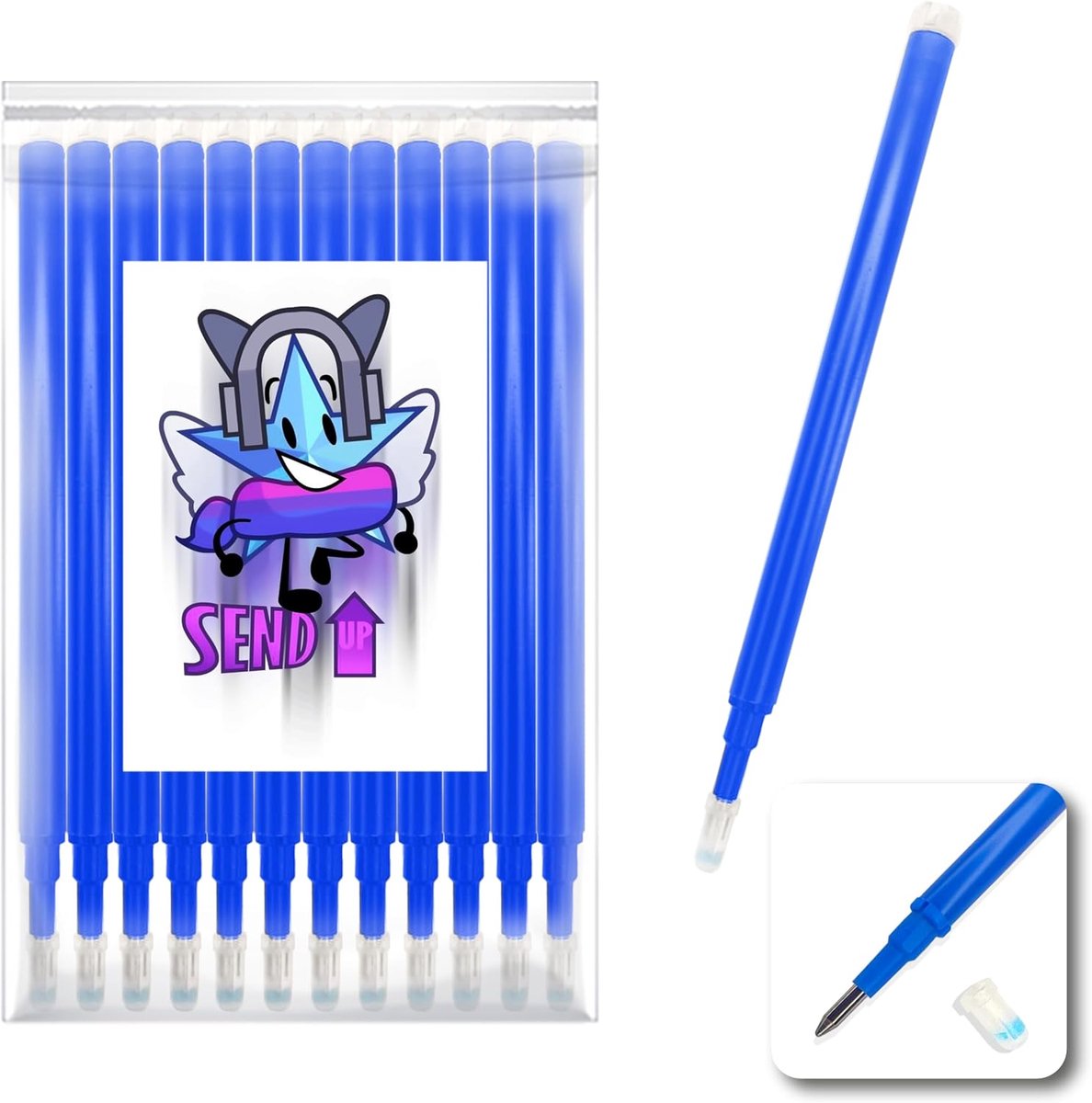 12 vullingen blauw Pilot Friction compatibel XXL voor uitwisbare gelpen kleur blauwe punt 0,7. Schrijfstift voor school, op stof en leer, warmteuitwisbaar