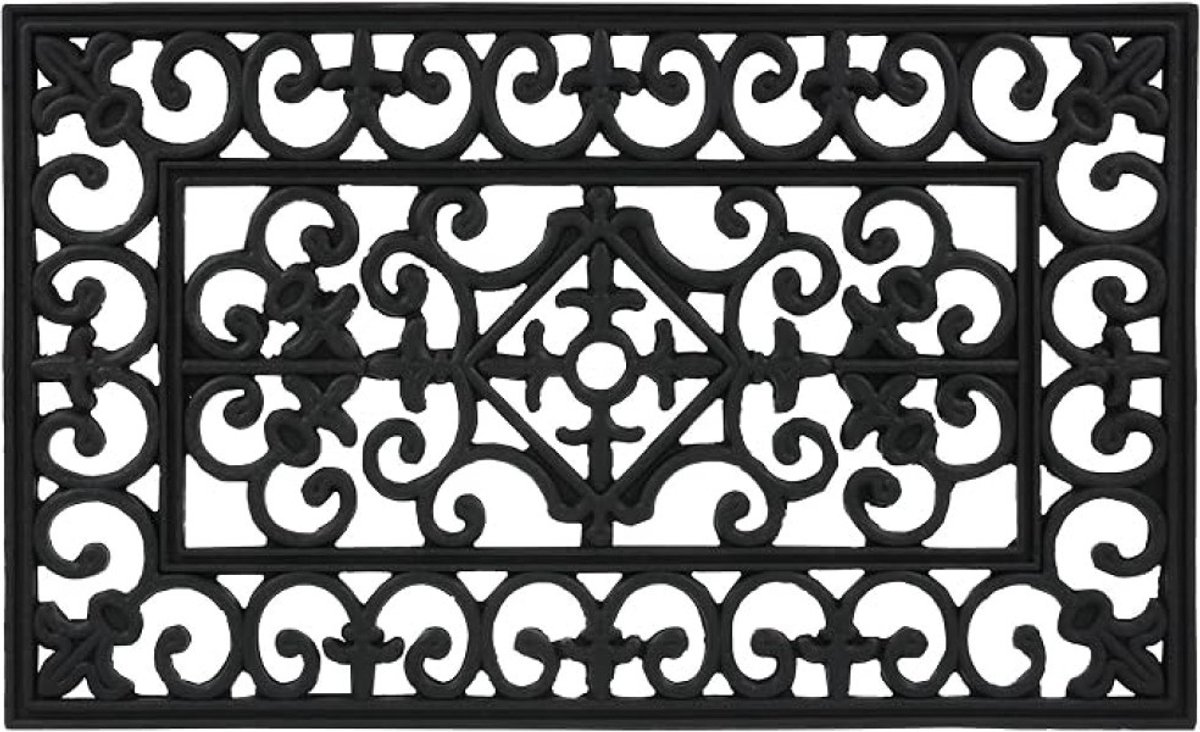 Livatto Deurmat Rubber 75x45 cm – Antislip & Weervaste Buitenmat met Sierornamenten, Zwart