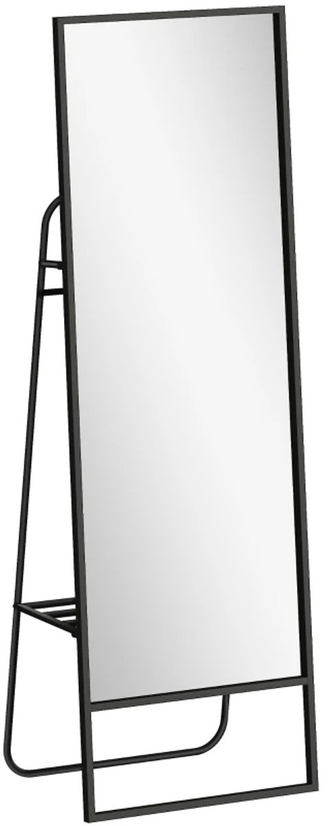 ZYLARO Passpiegels - Spiegel Over De Volledige Lengte - Industrieel Design - Achterplank - 2 Haken - Metalen Frame - Voor Slaapkamer - 157 x 50 cm - Zwart