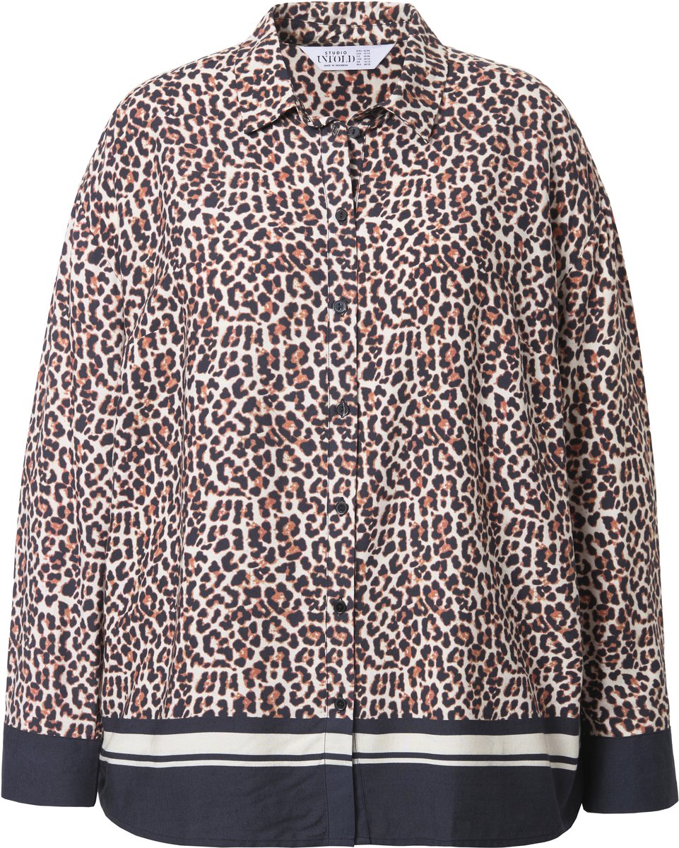 Studio Untold - Dames - Overhemdblouse oversized luipaard zoomrand - Lichtbeige - Maat 46+