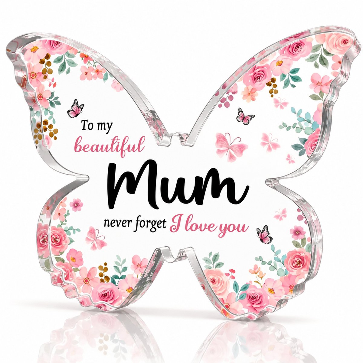 Nina’s Giftshop® Moeder Cadeau – Acryl Vlinder Beeld met Tekst – “To My Beautiful Mum” – Moederdag Cadeau – Cadeau voor Mama – Cadeau voor Haar – Kerstcadeau – Verjaardag – Valentijn
