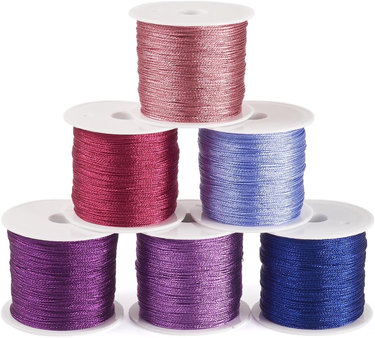6 Rollen 0.4Mm Polyester Metallic Draad Sieraden Gevlochten Kralen String Koorden Voor Borduurwerk Naaien Diy Ambachten Vriendschap Armbanden Maken Roze Paars