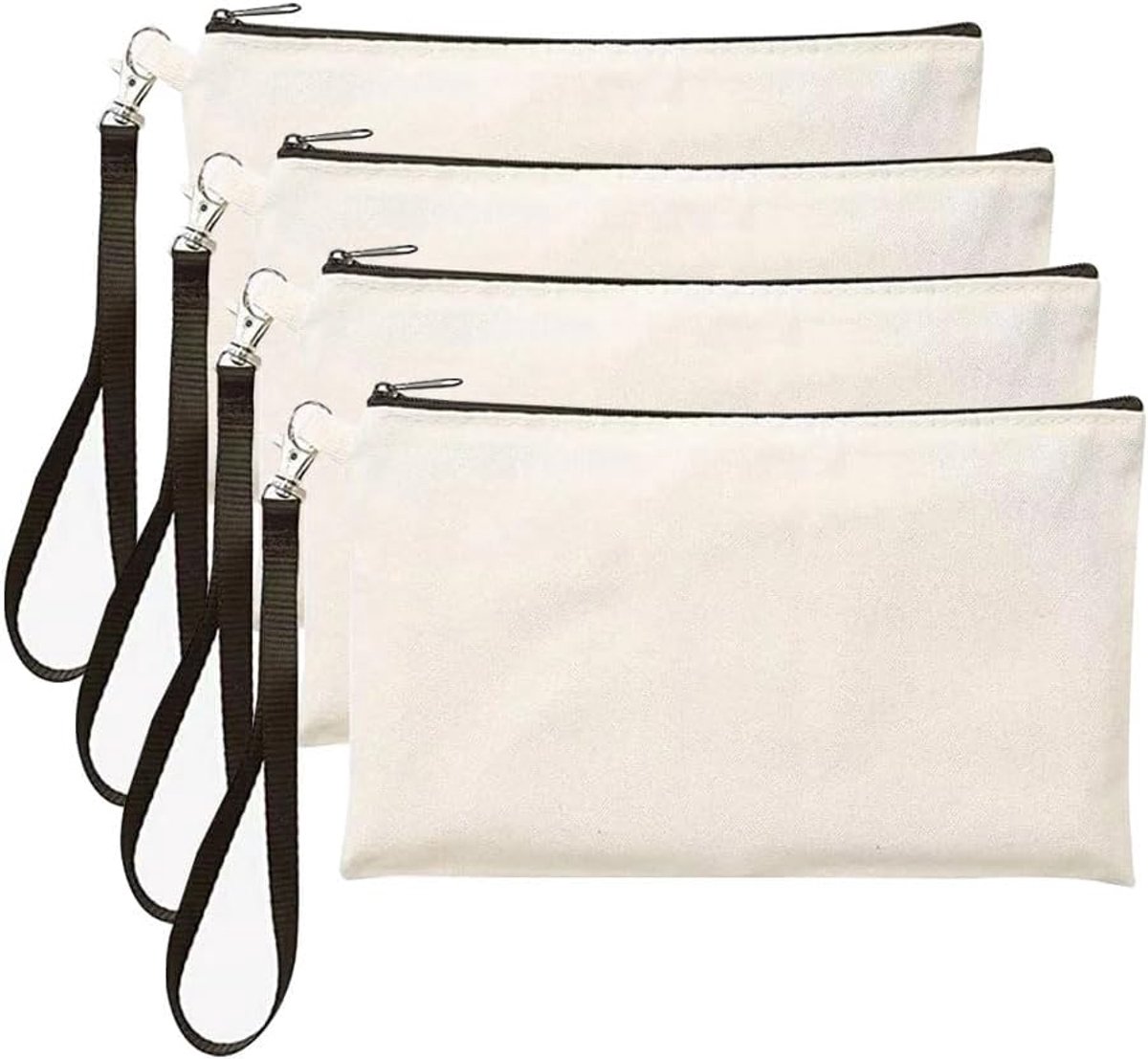 Set van 4 doe-het-zelf stoffen zakjes met ritssluiting, make-uptas, organizer, cosmetica, tas, kantoor, reizen en sieraden, Beige