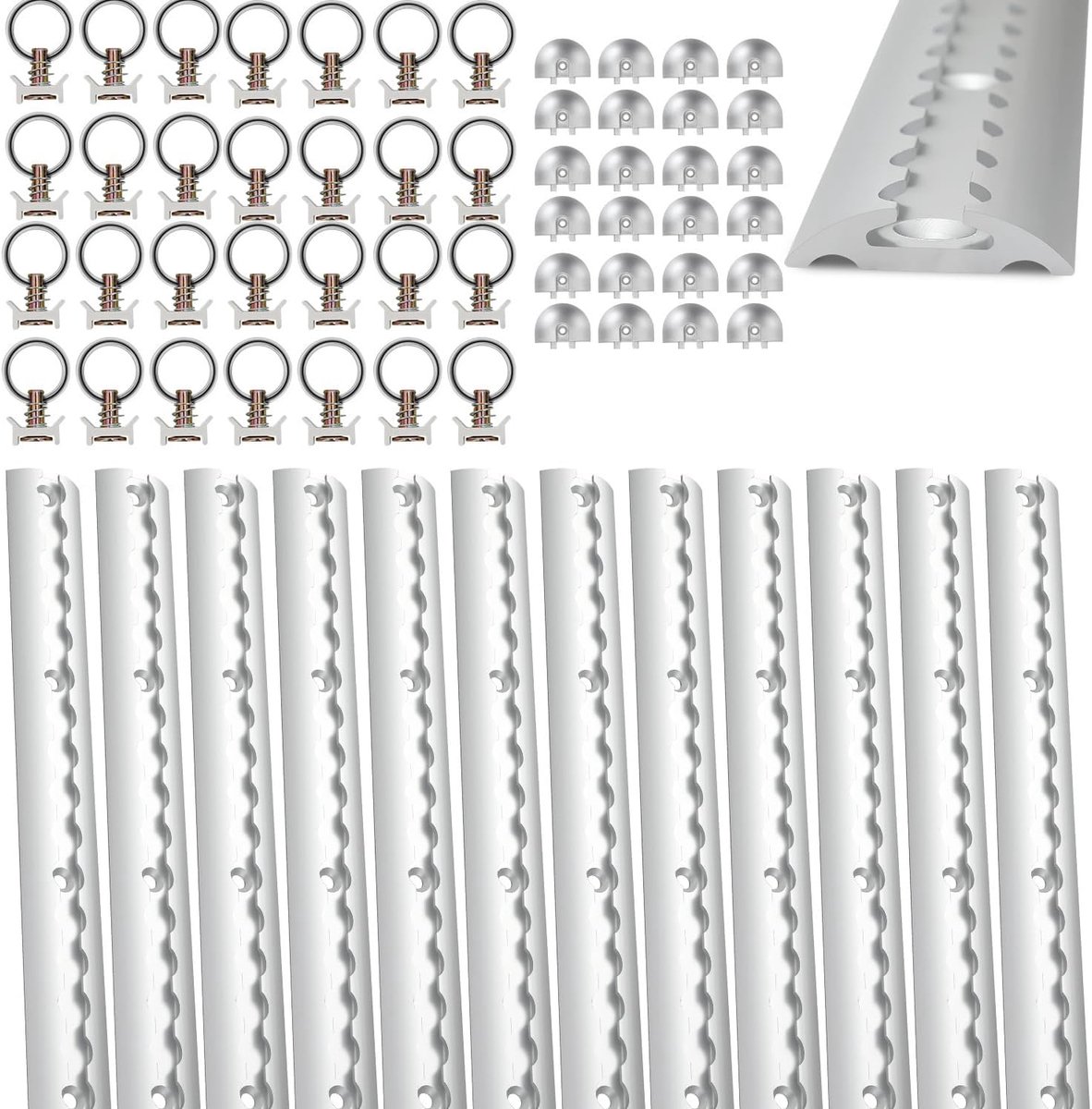 12 x 1 m Airlinerail, halfronde vorm van aluminium, geanodiseerde sjorrail met gaten, Airlinerail met 30 sjorogen en 24 eindkappen, ladingsbeveiliging voor vrachtwagens en campers