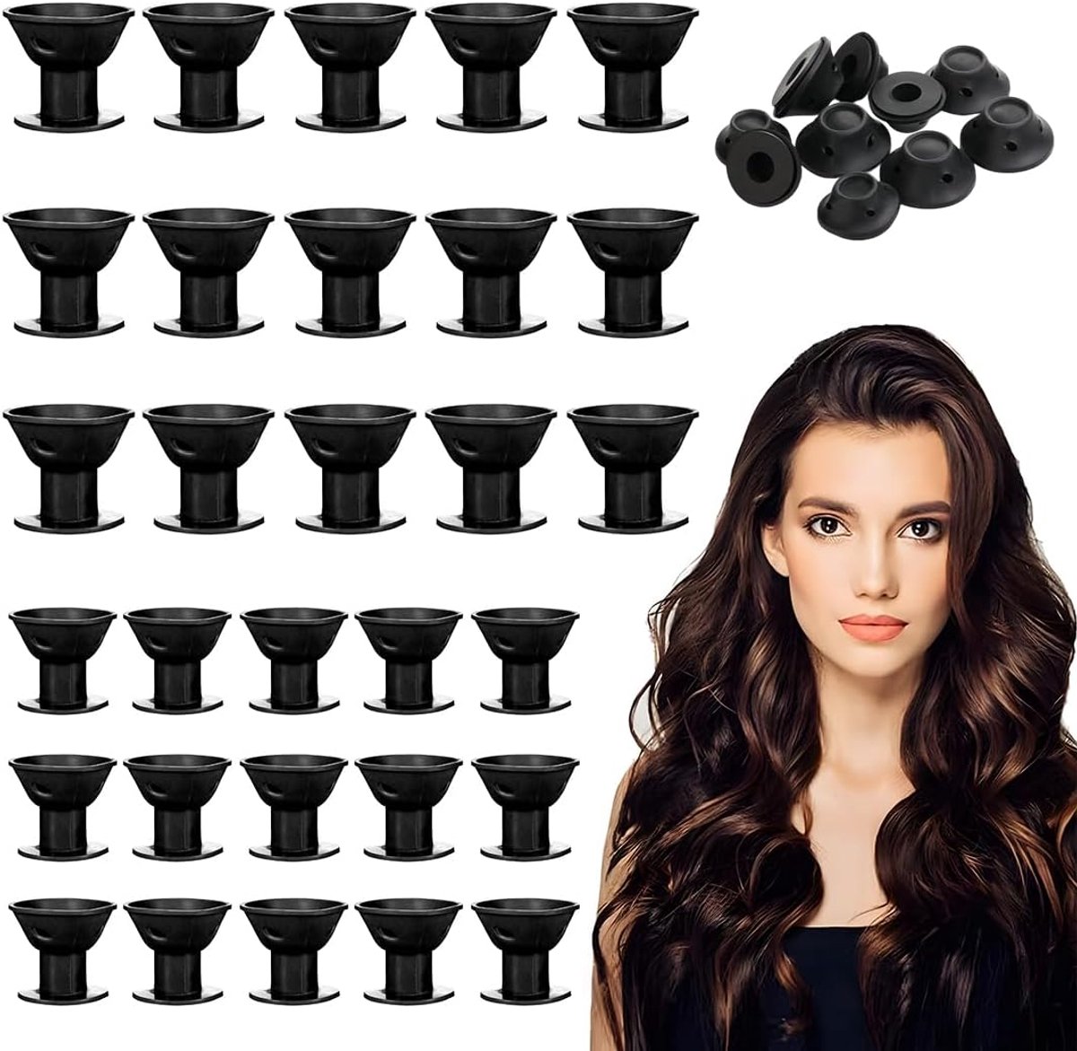 Krulspelden zonder hitte voor eenvoudige en nachtelijke styling, veelzijdig design voor haar (15 x groot, 15 x klein) (zwart)