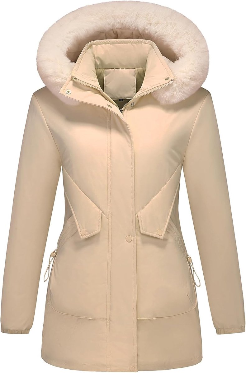 Winterparka voor dames met afneembare capuchon van imitatiebont, warme jas van verdikt katoen voor vrouwen
