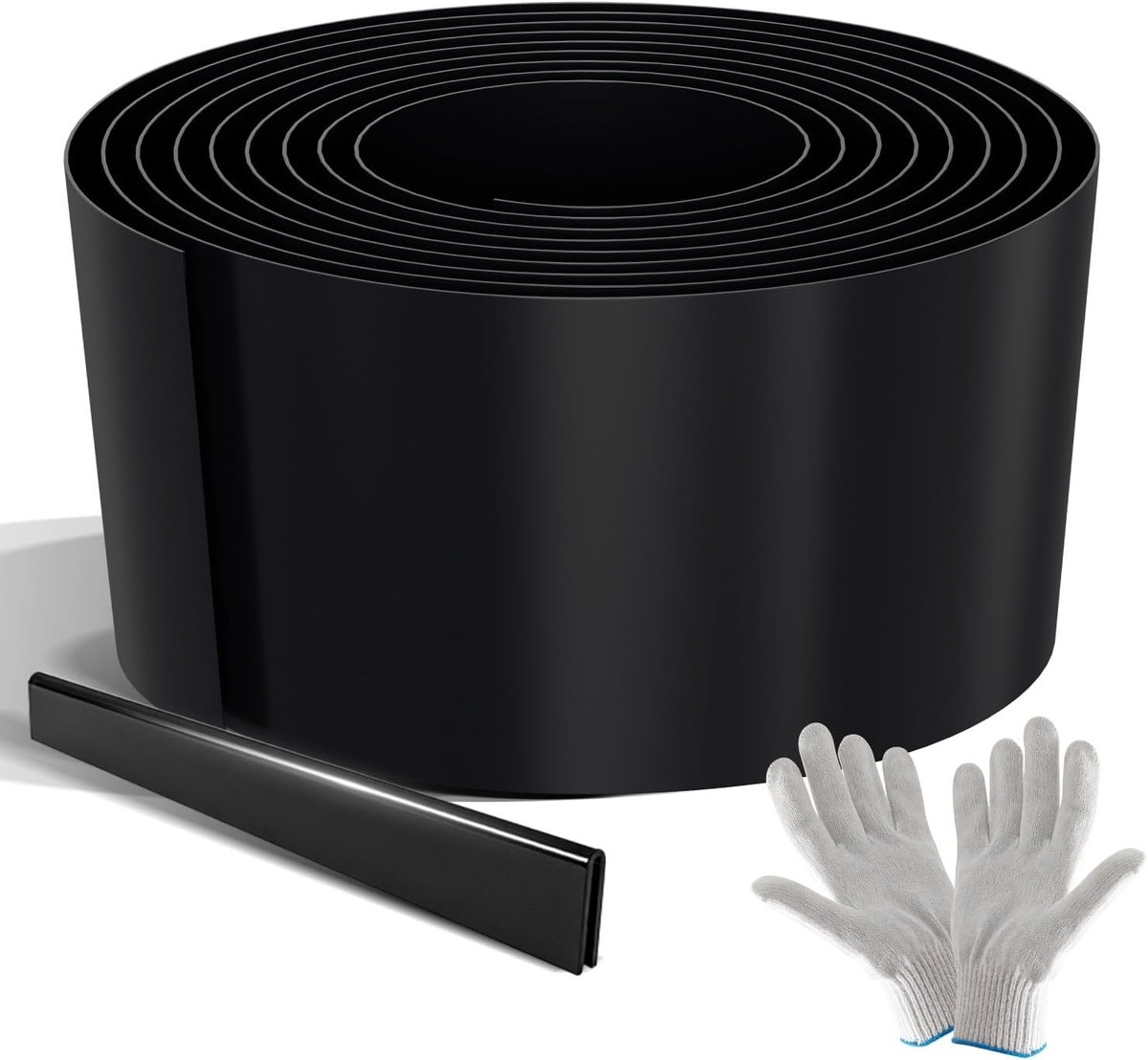 5 m, 15 cm hoog, bedrand van metaal, 0,3 mm staal met omgeslagen randen, zwart gecoat, incl. connector en handschoenen, bloembed omranding