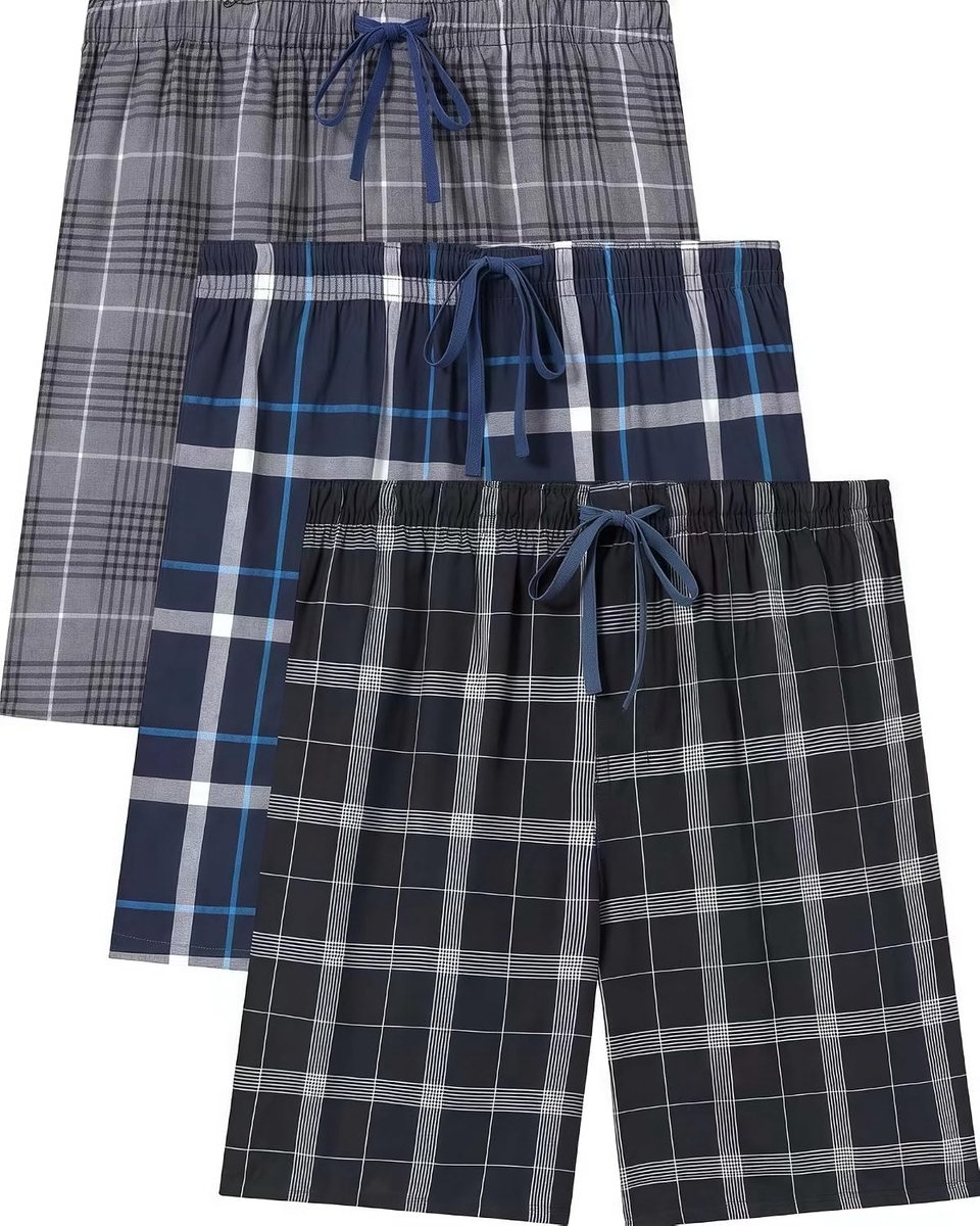 Set van 3 korte pyjamashorts voor heren, met trekkoord en knoopsluiting