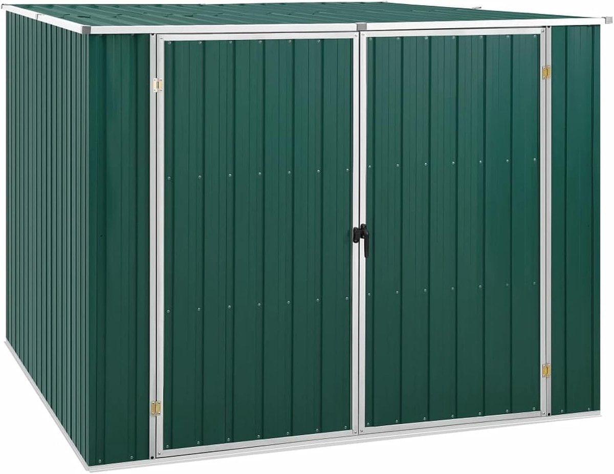 Tuinhuis van staal met schuifdeuren, tuinhuis voor buiten, schuur voor de tuin, tuinhuis voor gereedschap, groen, 195 x 198 x 159 cm, van verzinkt staal