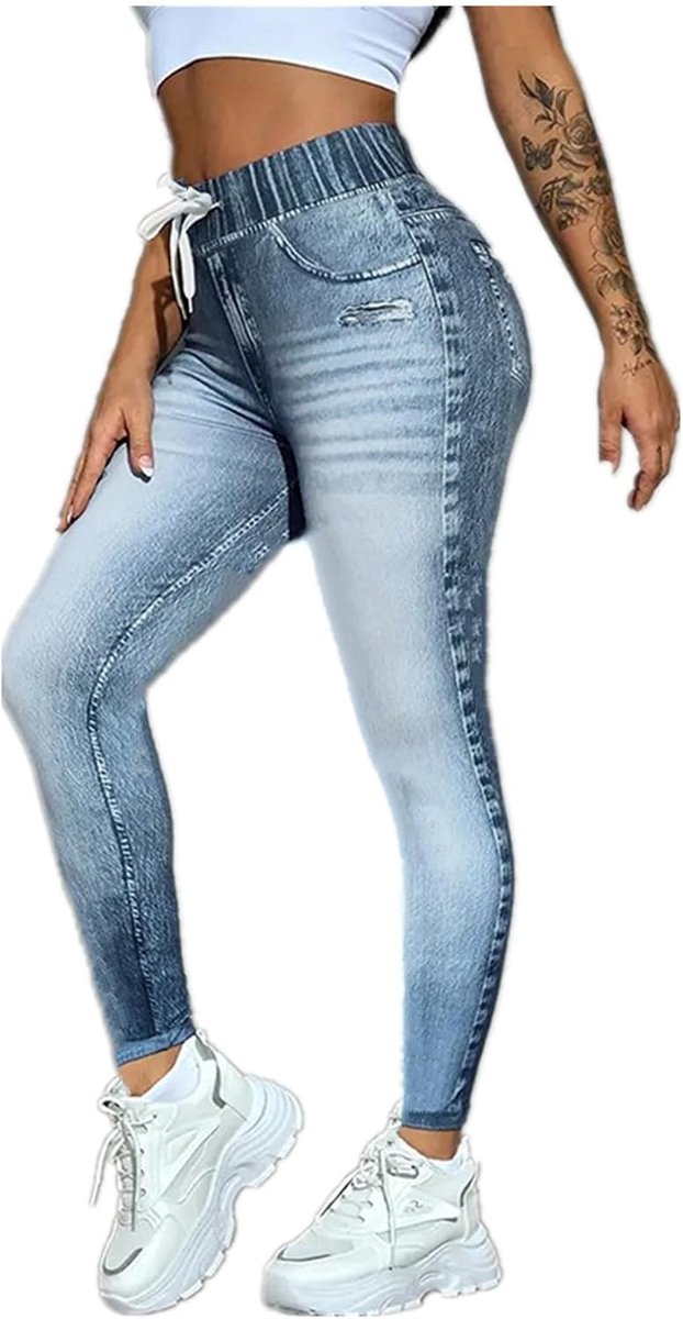 Leggings voor dames, hoge taille, jeggings, elastische jeans, lange skinny broek, treggings, yogabroek, fitnessbroek, S-2XL