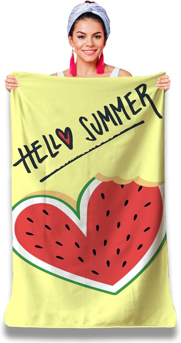 Strandhanddoek van microvezel, personaliseerbaar, met zomerse boodschap. Strandlaken 160 x 80 cm, zeer absorberend, sneldrogend, licht en compact. Cadeau-idee voor dames, heren, jongeren, verjaardag,