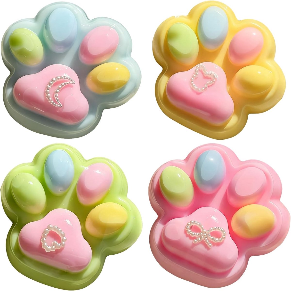 4 stuks Taba Squishy Toys, knuffeldieren, Fufu pluche dieren, Fidget Squeeze Toy Adorable voor volwassenen, stressvermindering, nieuwigheid voor angstspeelgoed voor autisme (4 kleurrijke kattenpoot)