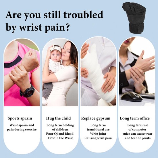 Lichte polsbandage bij RSI-syndroom en peesschedeontsteking, geschikt voor dames en heren, polsbandage voor krachttraining — afbeelding 5