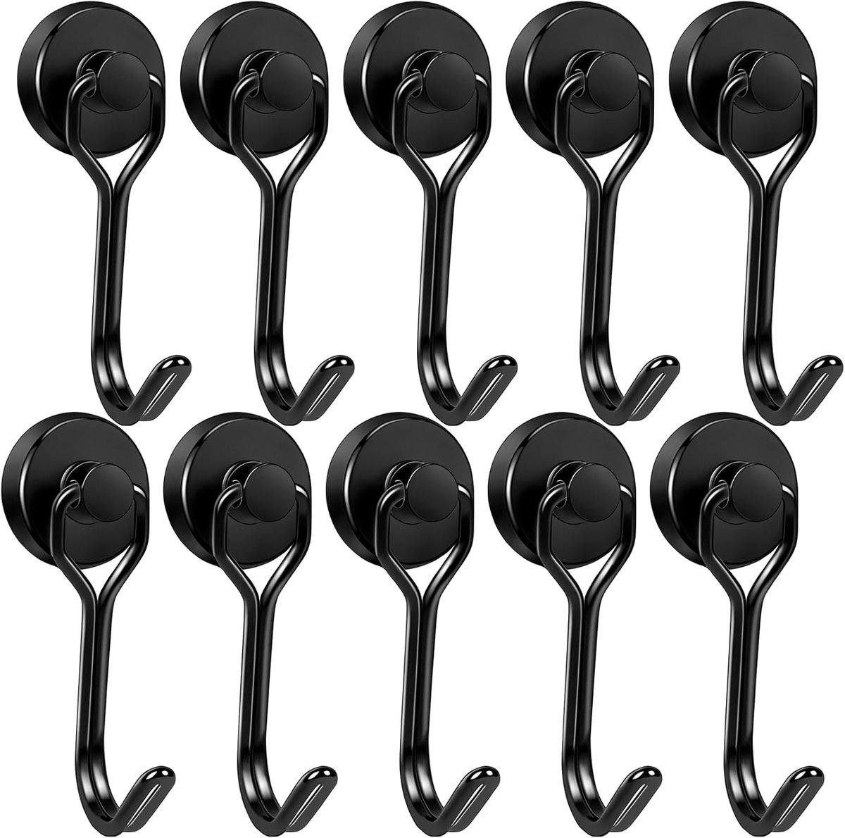 10 stuks zwarte magneethaken, neodymium, extra sterke magneethaken, draaibaar, sterke magneethaken voor keuken, slaapkamer, gadget, kasten, kantoor, koelkasten, grill