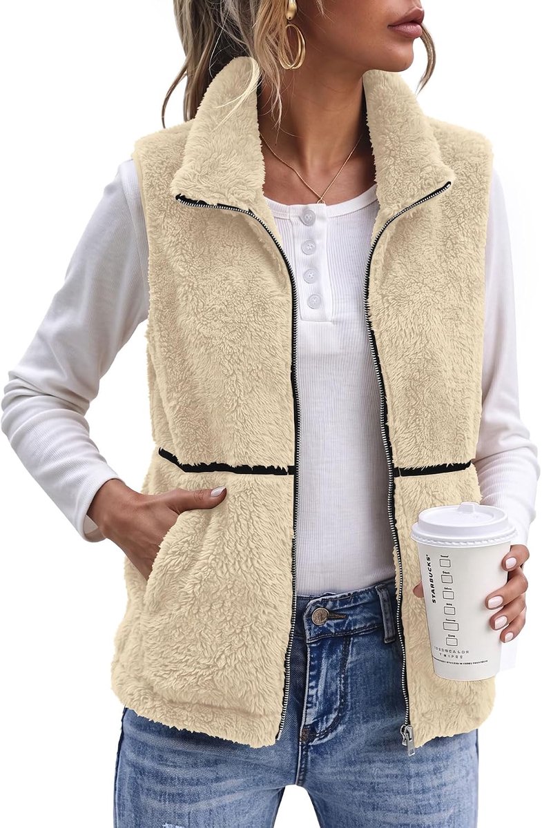 Fleece Gilet voor Vrouwen UK Zip Up Stand Kraag Body Warmer Vest