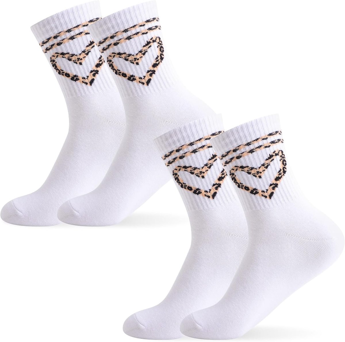 2 paar sokken met luipaardpatroon, voor dames, 39-42, zachte tennissokken van katoen met schattige hartprint, ademende en comfortabele Snocks voor sport en als stijlvol accessoire