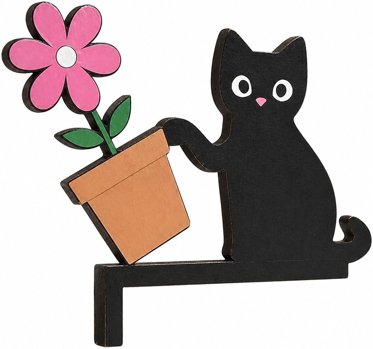 Deurkozijndecoratie, zwarte kat met bloem, creatief hoekornament voor kinderkamer, badkamer, slaapkamer, houthandwerk, cadeau voor woondecoratie