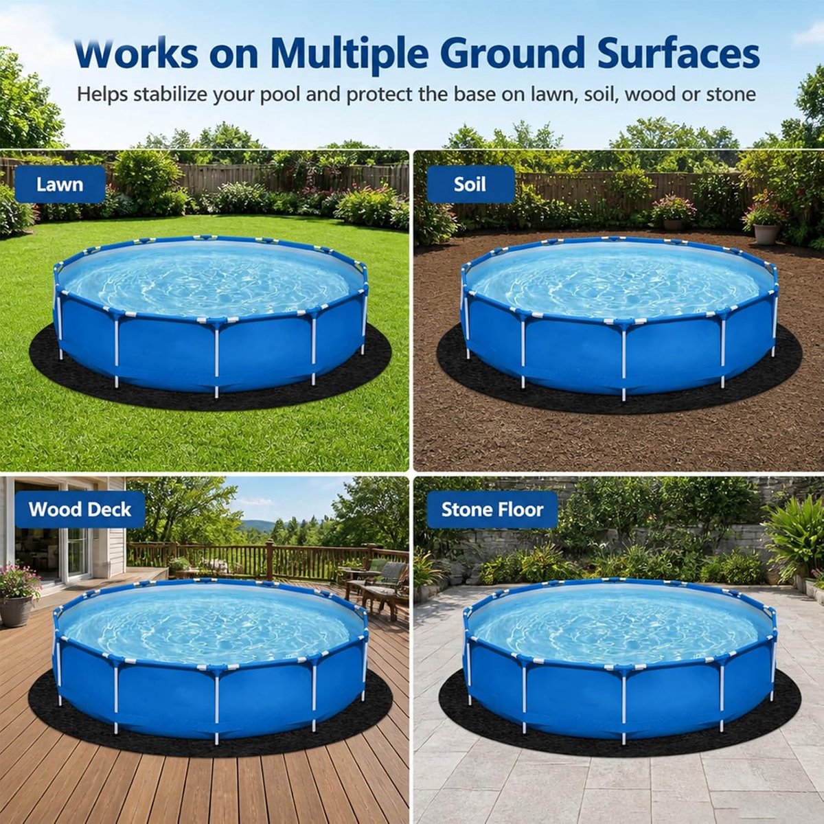 Zwembadonderlegger, rond, 4 m, zwembadonderlegger buiten, rond, opvouwbaar, antislip, zwembadmatten, zwembadvloermat, scheurvast, whirlpoolonderlegger voor achtertuin, gazon