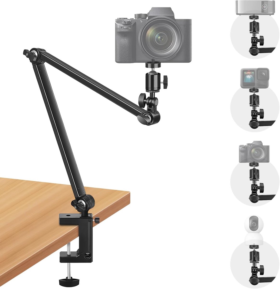 Tafelstatief camera met 1/4 inch schroefdraad, camerararm voor Logitech C922 C930, GoPro Hero, DSLR camera's, ringlicht en meer