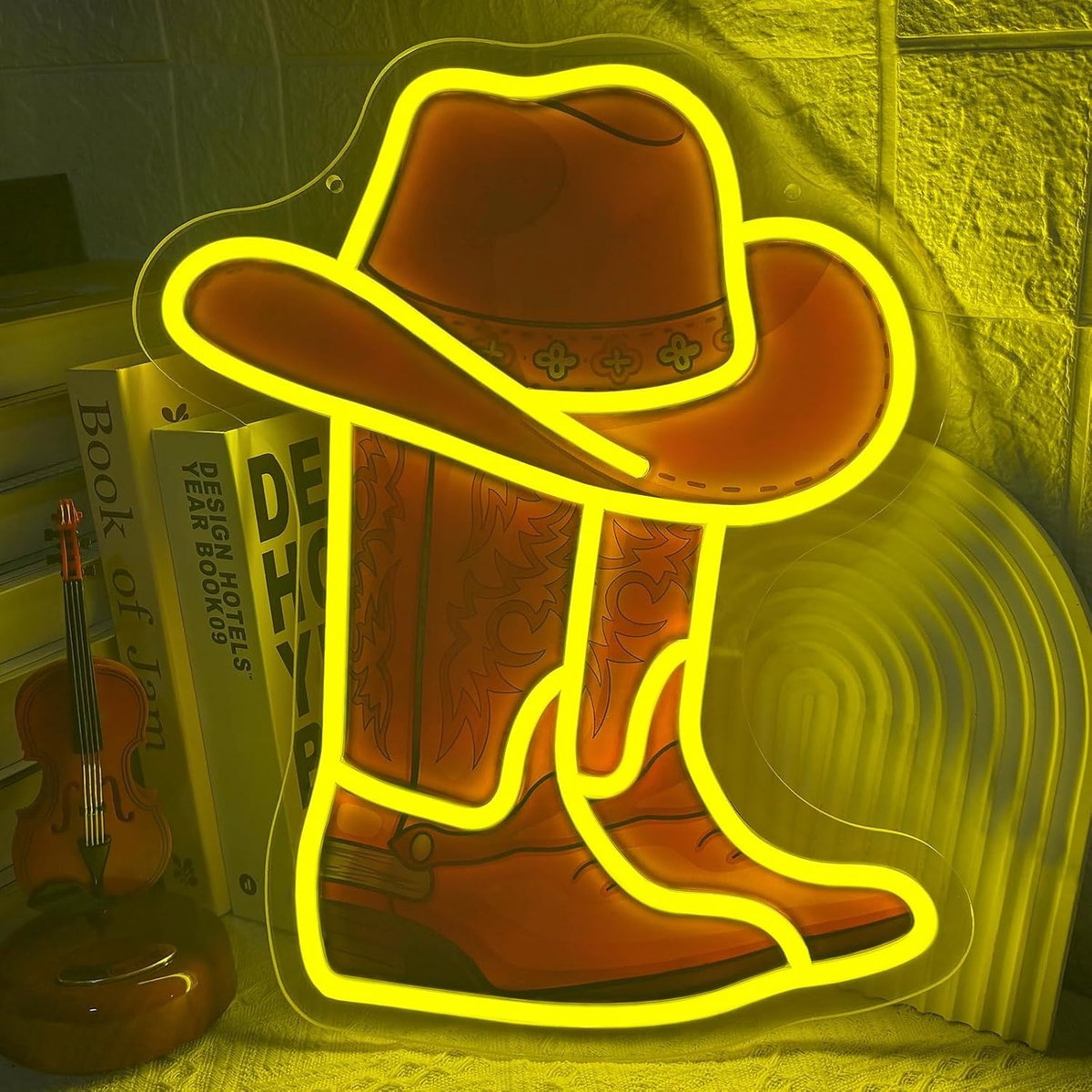 Neonbord Cowboylaarzen Westerncowboyhoeden voor Wanddecoratie