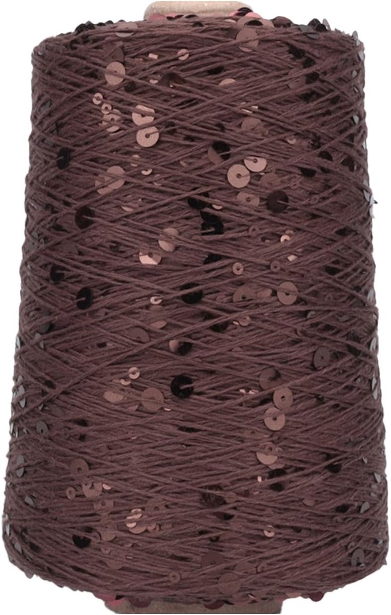 250 g pailletten bijloopgaren glittergaren 100% katoen, rood-koffie