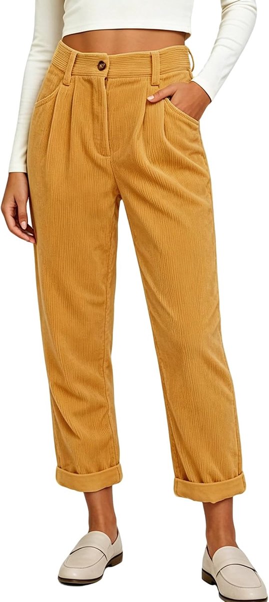 Broek voor dames, hoge taille, kantoorbroek, brede pijpen
