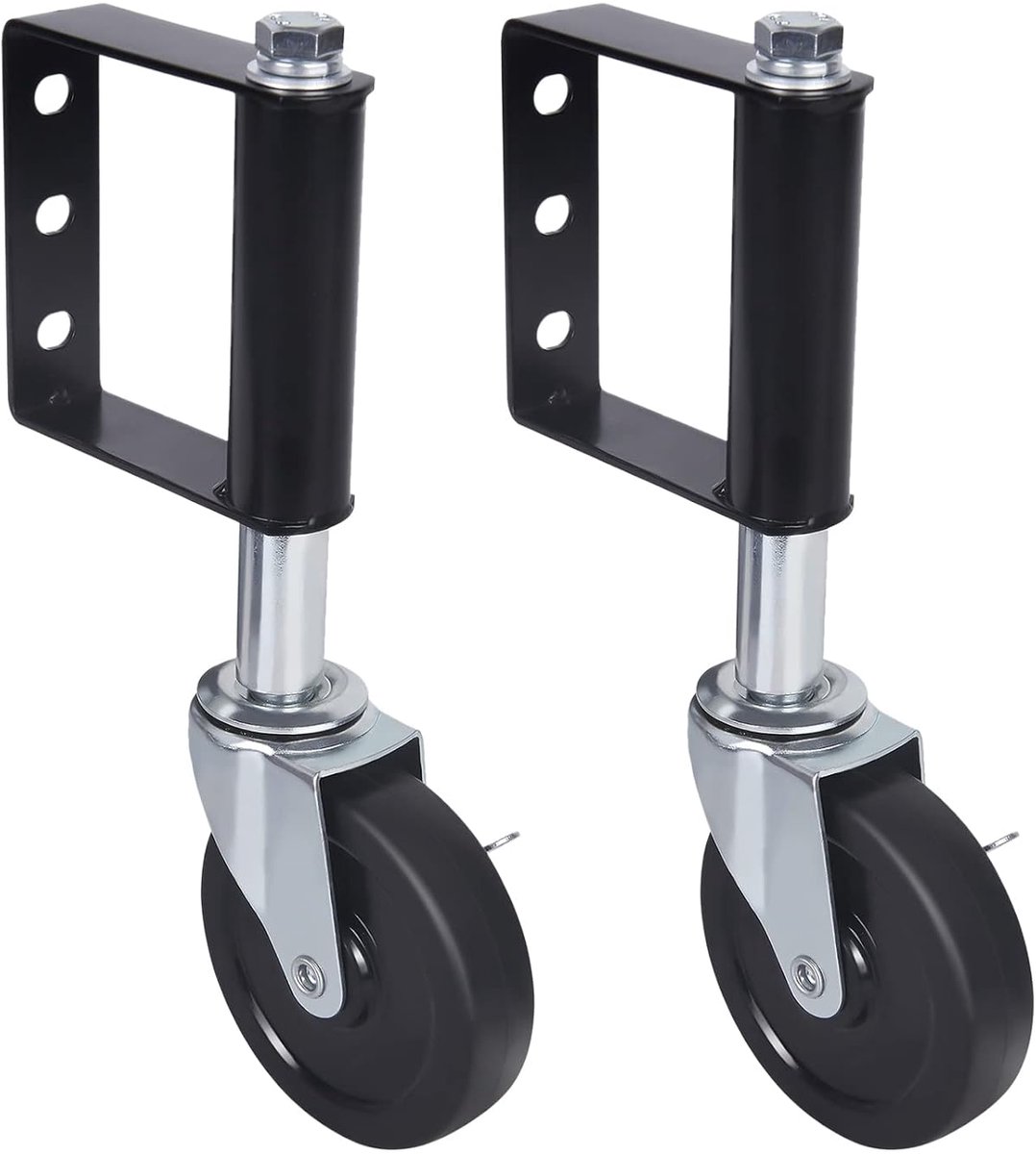 2 stuks veerbelaste poortrollen, 5 inch, robuuste rubberen poortrol, zwenkwiel, poortsteunrol, geveerd, schuifdeurrol, 100 kg draagvermogen voor tuinpoort, boerderij, zwart