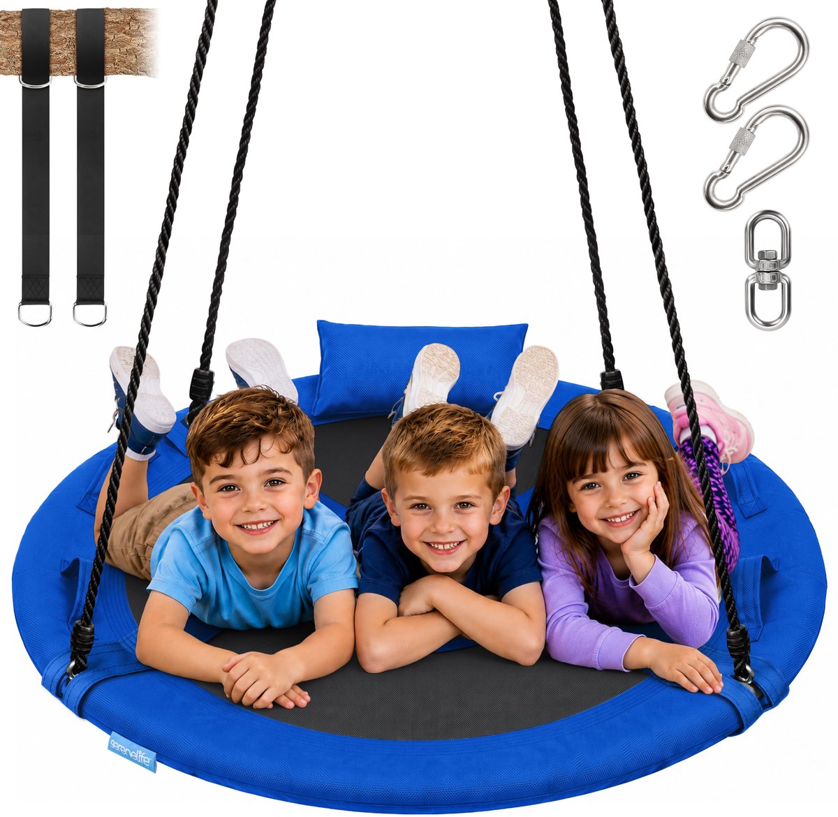 Nestschommel 100 cm – Waterdicht – Tot 317 kg – Met 2 Verstelbare Touwen – Blauw
