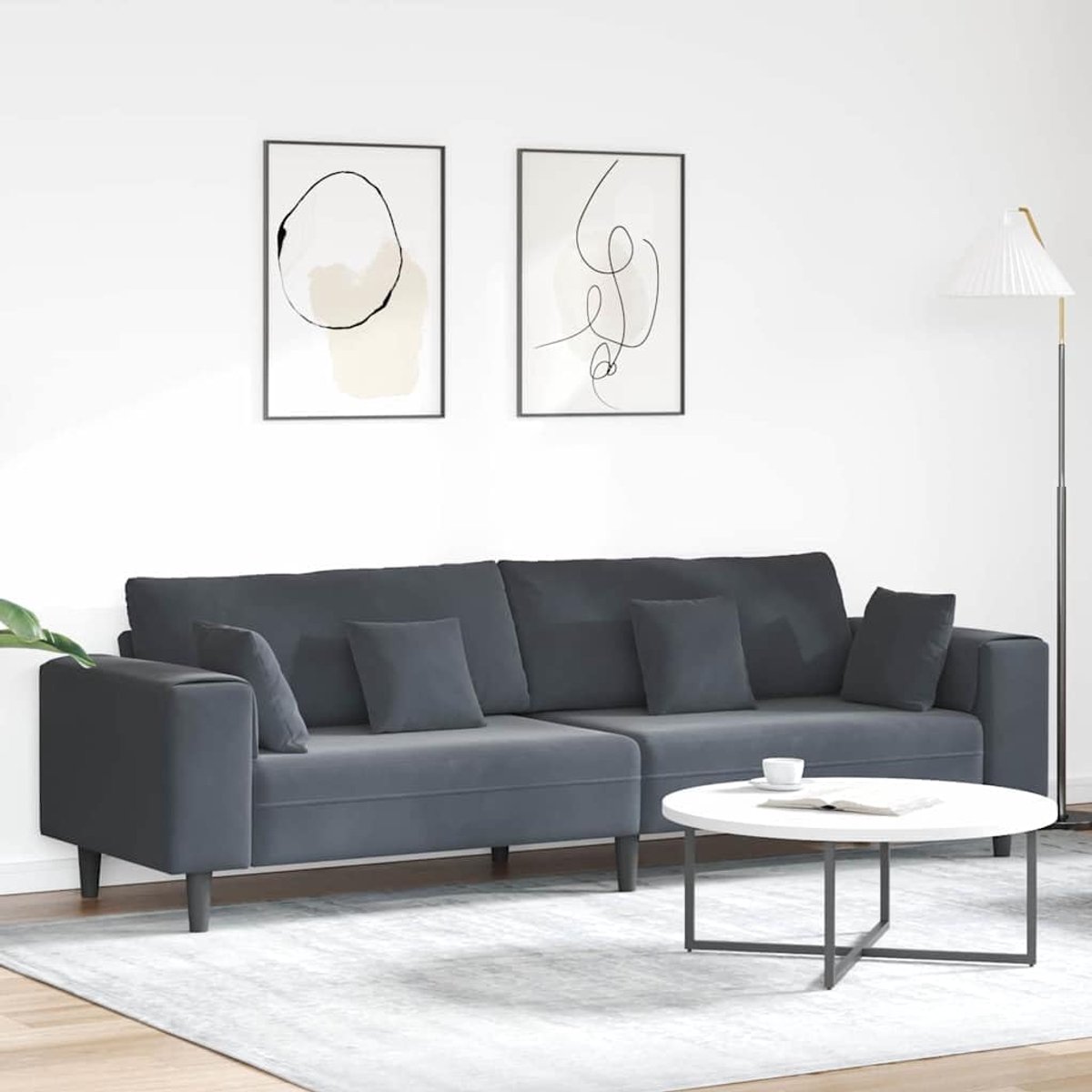 Bank, donkergrijs, 250 x 77 x 76 cm, met verenkussen en fluwelen bekleding, moderne velours bank met stabiele multiplexconstructie en vierkante armleuningen voor stijlvolle look