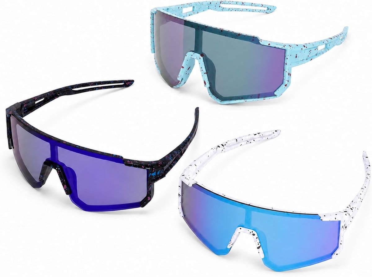 3 stuks fietsbril voor kinderen, sportbril, UV400-bescherming, gepolariseerde glazen, winddicht, voor jongens en meisjes, fietsen, hardlopen, golf, skiën, outdooractiviteiten