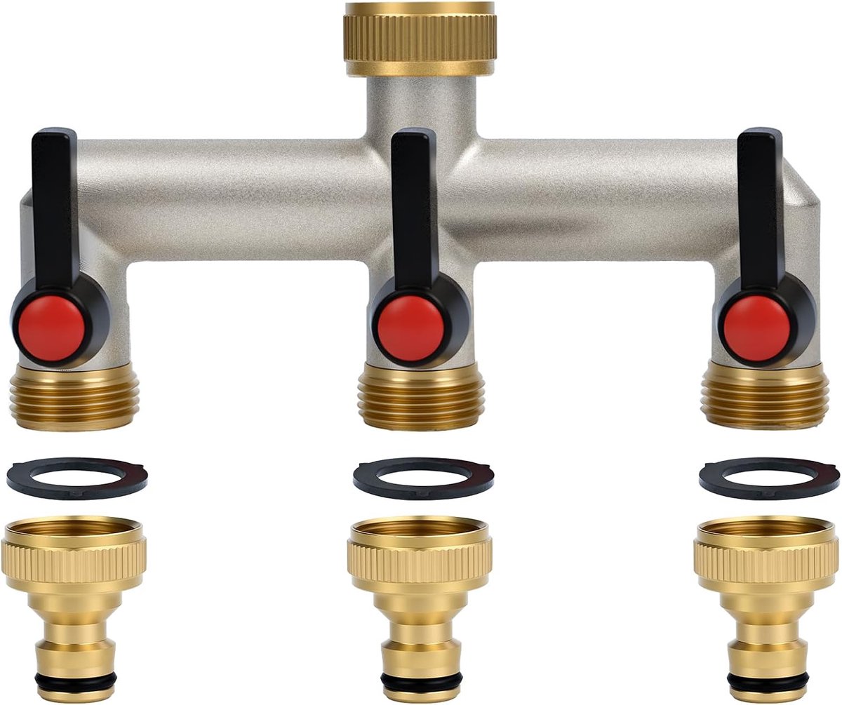 3-weg waterverdeler, messing waterverdeler met waterverdeler 3/4 inch en verlengde handgreep voor huis, binnenplaats, wasmachine, tuinslangen