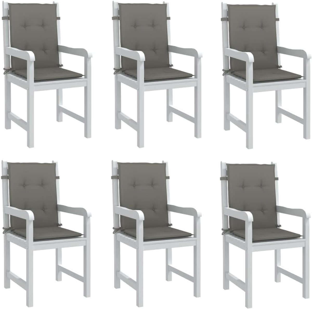 Kussens met lage rugleuning, 6 stuks, donkergrijs, 100 x 50 x 4 cm, stoffen kussens voor tuinmeubelen met antislip ontwerp en zachte vulling
