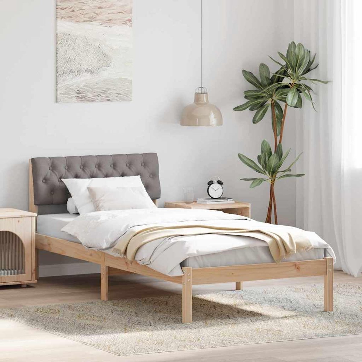 Grenenhout wandgemonteerd hoofdbord 90 x 200 cm bruin taupe