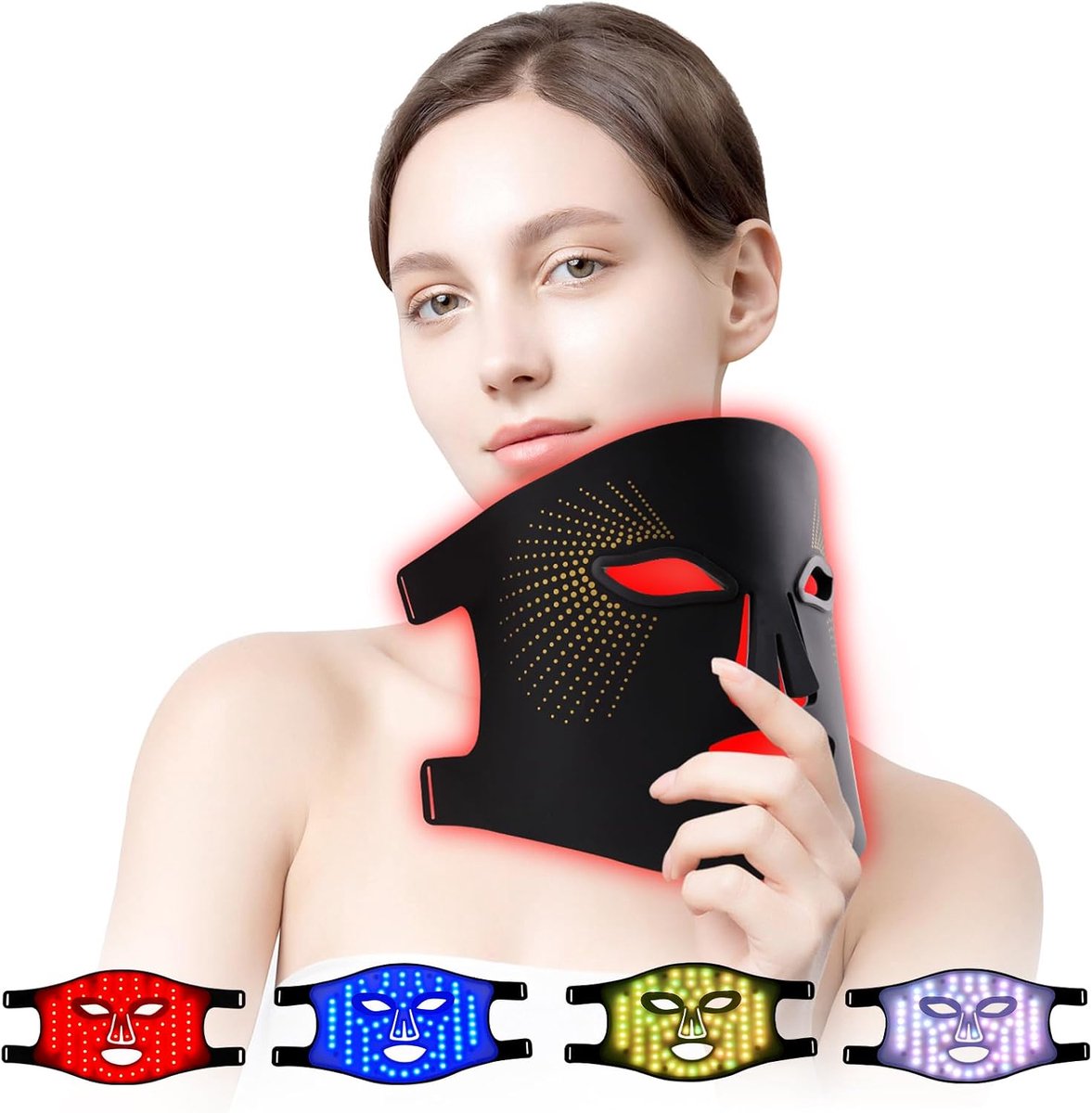 Lichttherapie, 4 kleuren, led-masker, met rood lichttherapie voor alle huidtypes, gezichtsverzorging, thuisgebruik, reizen, zwart