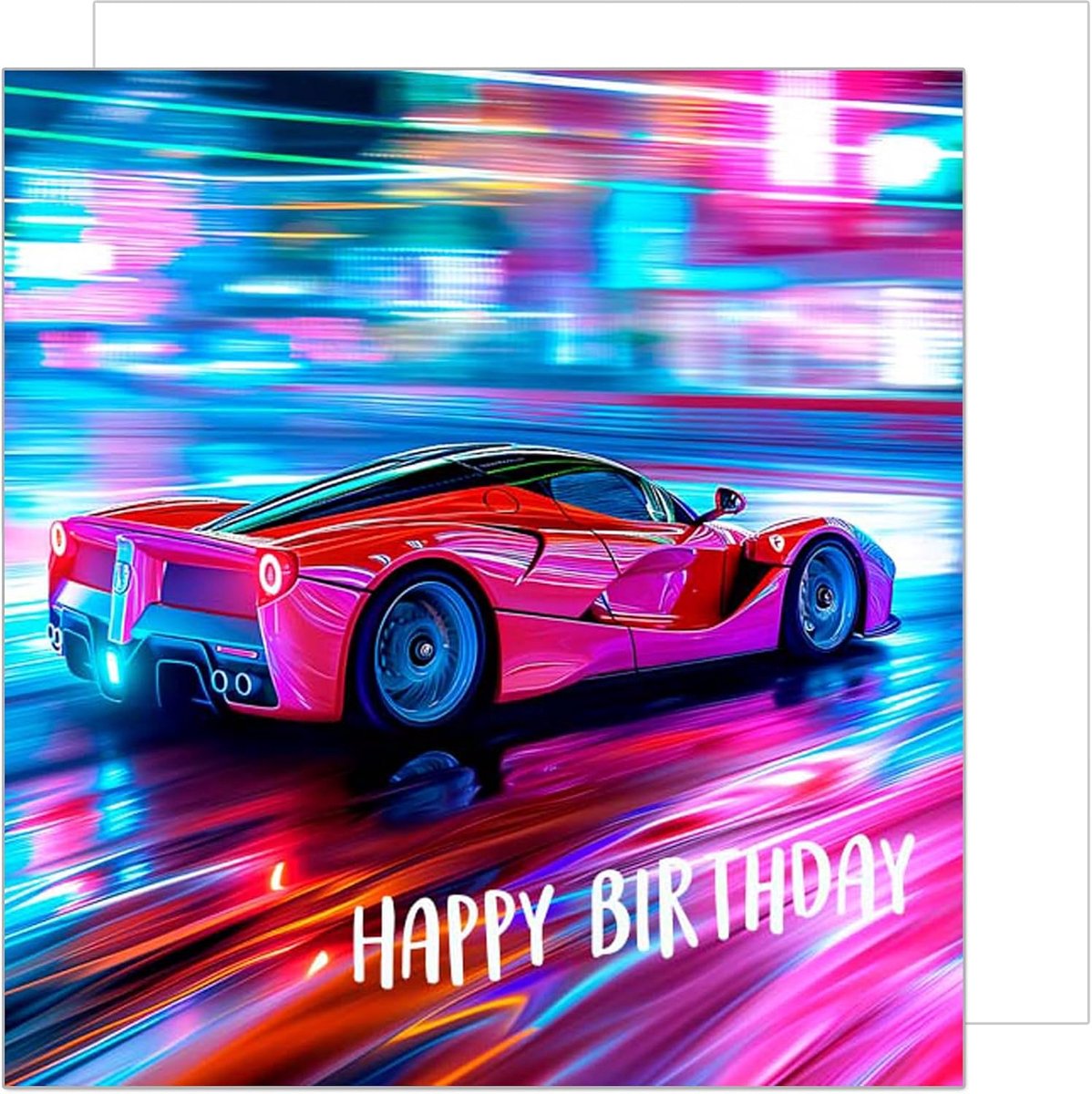 Seidel Premium vierkante verjaardagskaart met envelop. Wenskaart Happy Birthday bilet kaart man vrouw sportwagen racewagen auto (GQ199 SW024)