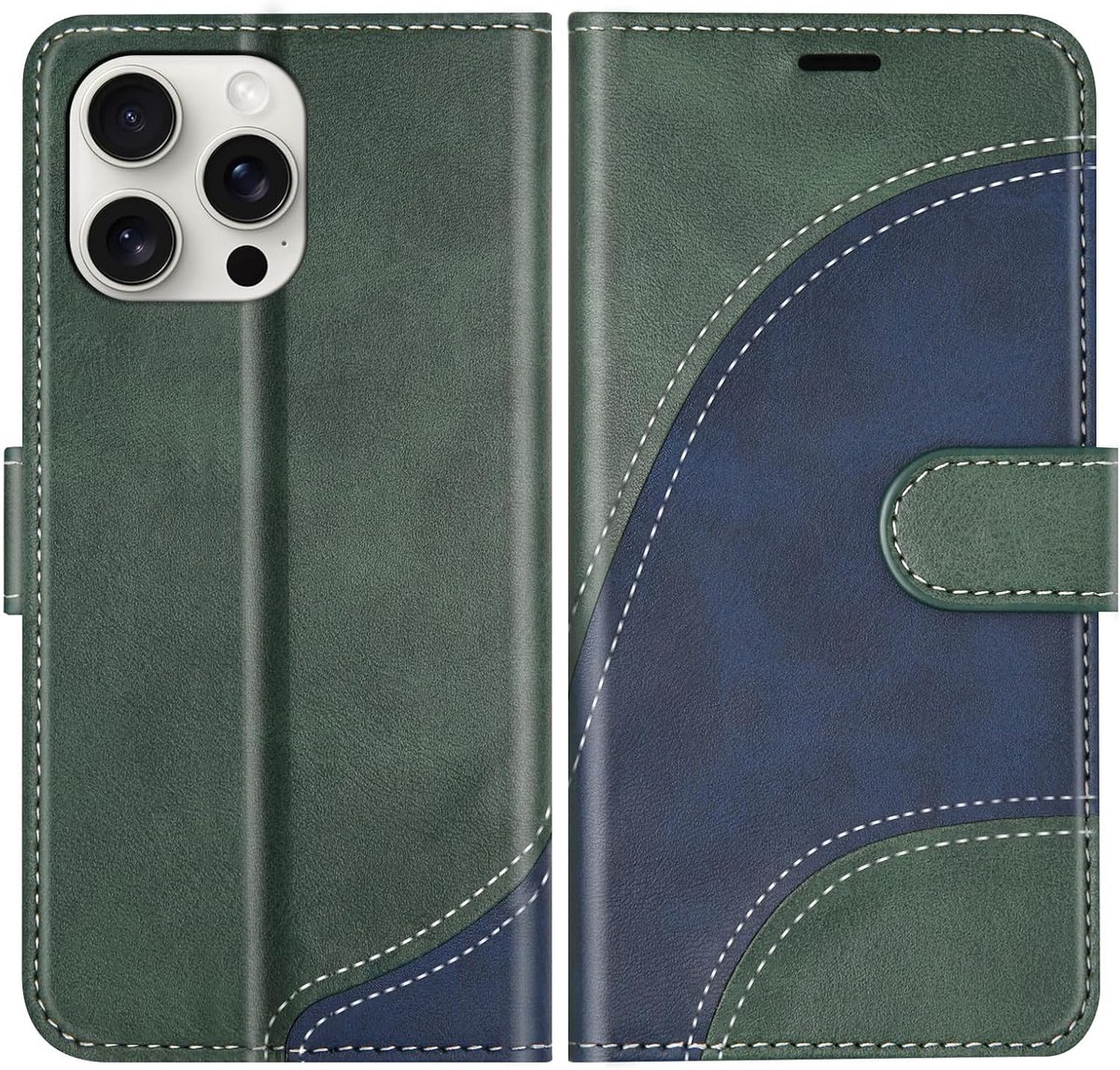 Hoesje voor iPhone 15 Pro Max, PU Lederen Bookcase Portemonnee Beschermhoes Telefoonhoesjes, Flip Case Beschermhoesje voor iPhone 15 Pro Max, Groen