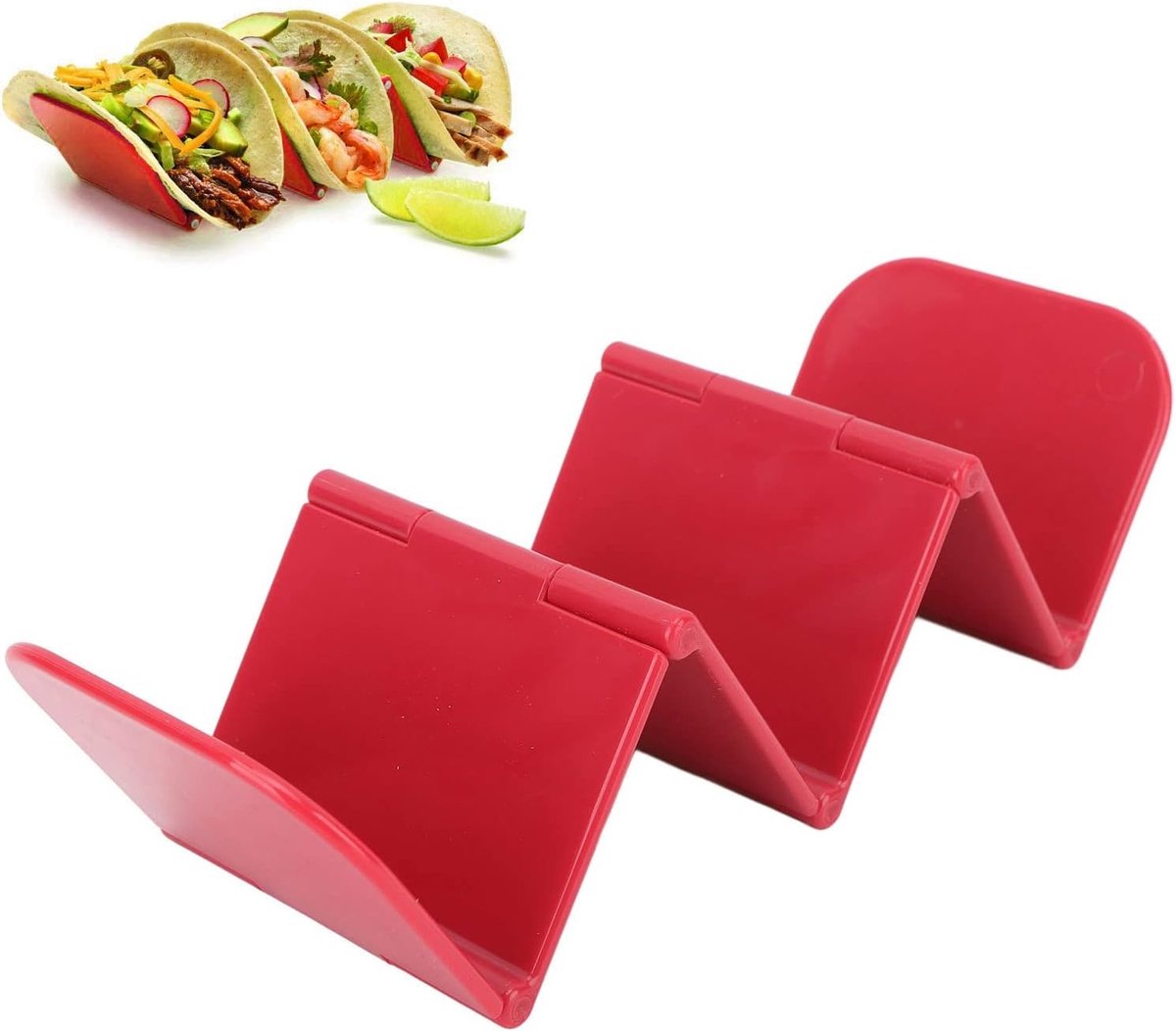 Houder Stand, ABS Taco Rack Lade, Golfvormige Taco Houder Plaat, Opvouwbare Taco Shell Houder, Kleurrijke Taco Plaat, Vaatwasmachine Magnetron Veilige Taco Houder voor Restaurant Keuken(Rood)