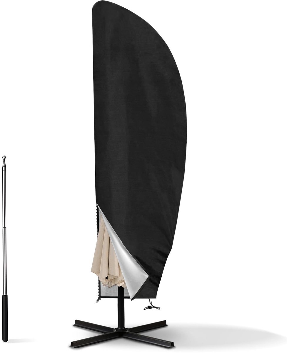 Famanu , beschermhoes, parasolafdekking voor 2 tot 4 m grote, beschermhoes, outdoor, zweefparasol, weerbestendig, uv-bestendig, winddicht en sneeuwbestendig, 280 x 40/80/50 cm, zwart