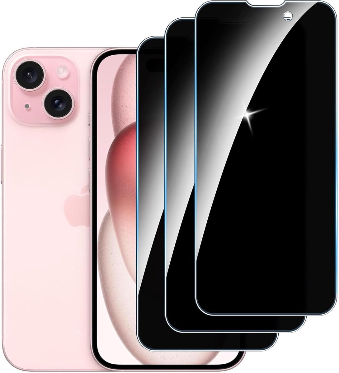 【3 stuks】privacy schermbeschermer voor iPhone 14 Pro/iPhone 15/iPhone 16,Anti-Spy aangemaakte glas Screen Protector,9H hardheid,Gemakkelijk te Installeren,Anti-kras,Geen Luchtbellen