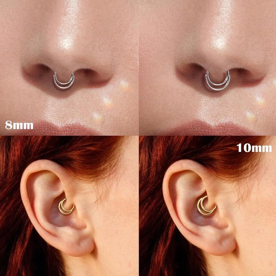 Neuspiercing ring 16 g septum piercing chirurgisch staal daith conch piercing goud zilver zwart roségoud neusring dubbele segmentring clicker spetum ring helix tragus piercing oor 8/10 mm — afbeelding 3