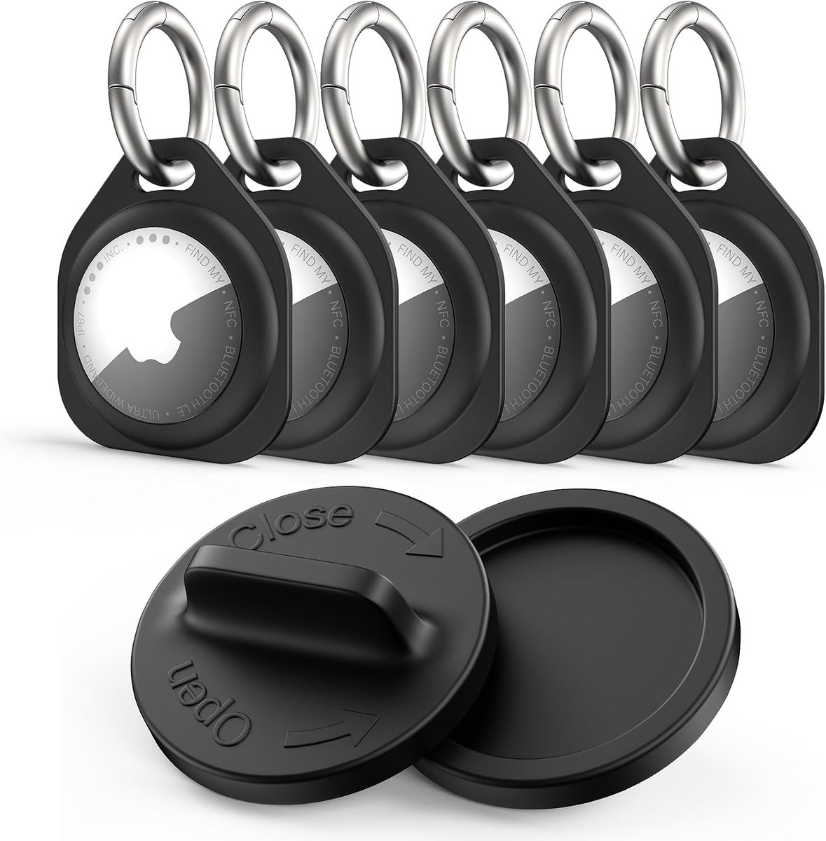 6 stuks siliconen sleutelhangerhouder voor AirTag met batterijklepopener, schokbestendige beschermende Air Tag Case met anti-verloren sleutelhanger voor hondenhalsband, schooltas, autosleutels